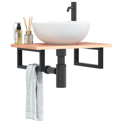 Basin Shelf Wall Mounted Steel and Solid Wood Oak Rectangular Depth 40 cm Light brown and black 60 cm