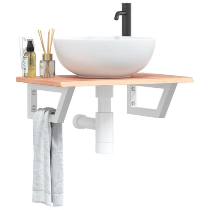 Basin Shelf Wall Mounted Steel and Solid Wood Oak Trapezium Depth 40 cm Light brown and white 60 cm