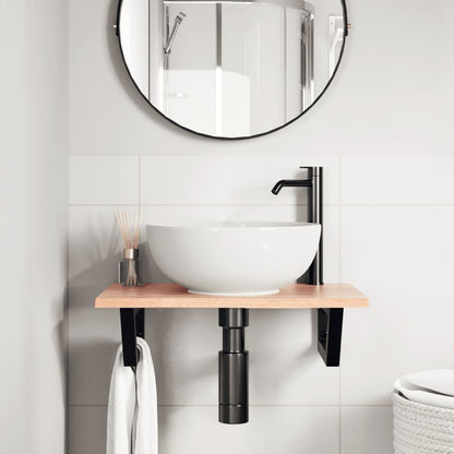 Basin Shelf Wall Mounted Steel and Solid Wood Oak Trapezium Depth 40 cm Light brown and black 60 cm
