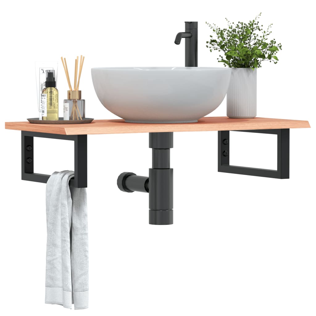 Basin Shelf Wall Mounted Steel and Solid Wood Oak Rectangular Depth 40 cm Light brown and black 80 cm