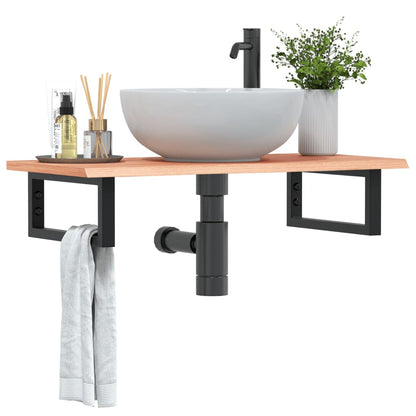 Basin Shelf Wall Mounted Steel and Solid Wood Oak Rectangular Depth 40 cm Light brown and black 80 cm