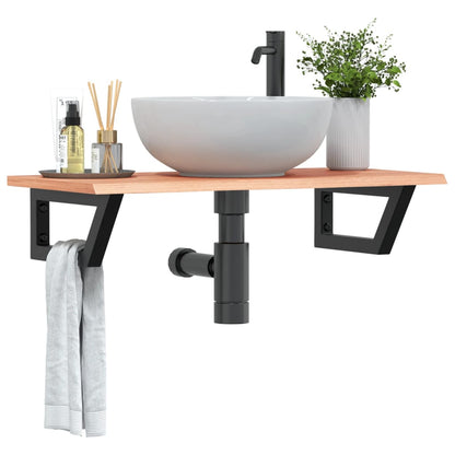 Basin Shelf Wall Mounted Steel and Solid Wood Oak Trapezium Depth 40 cm Light brown and black 80 cm