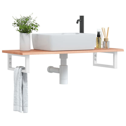 Basin Shelf Wall Mounted Steel and Solid Wood Oak Rectangular Depth 40 cm Light brown and white 100 cm