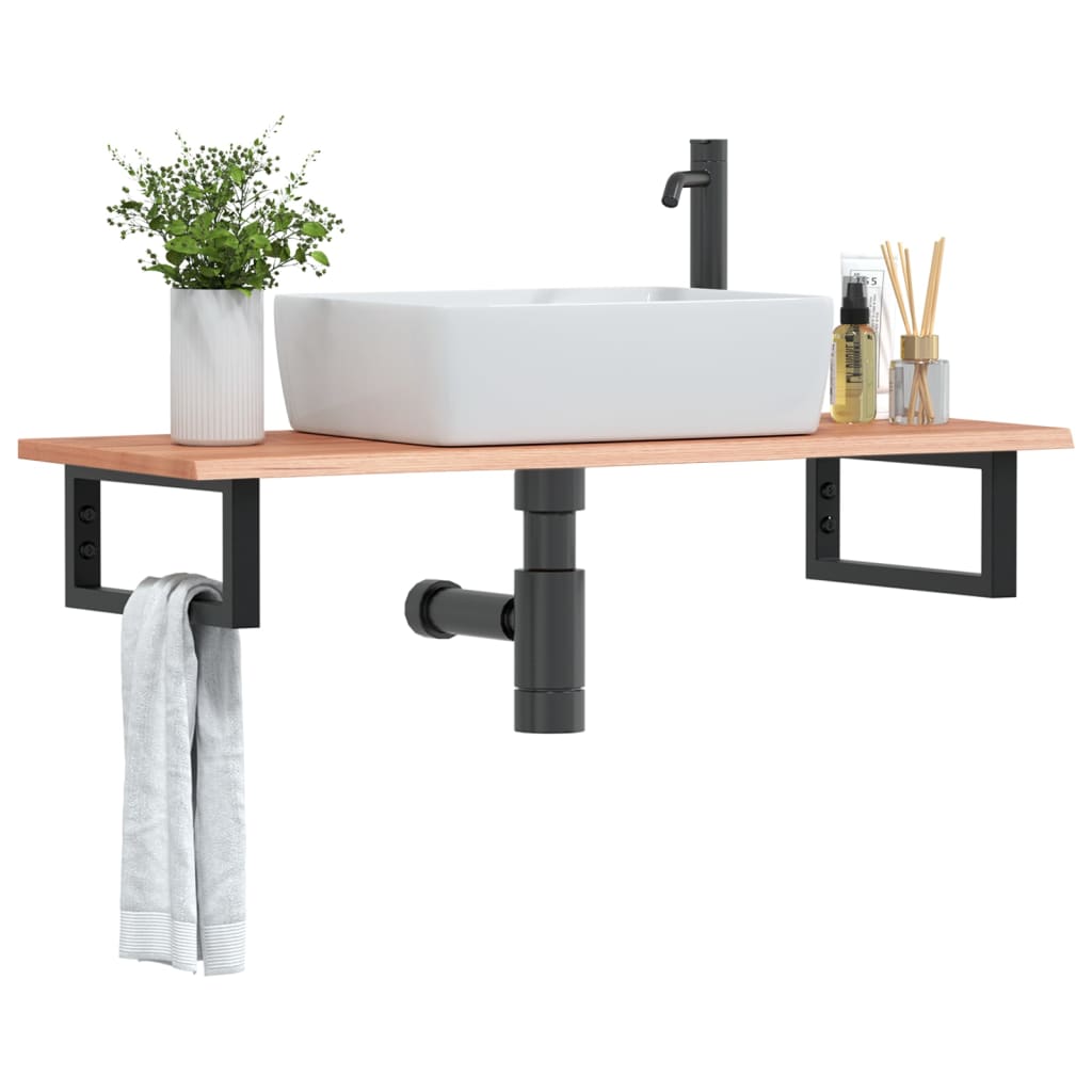 Basin Shelf Wall Mounted Steel and Solid Wood Oak Rectangular Depth 40 cm Light brown and black 100 cm