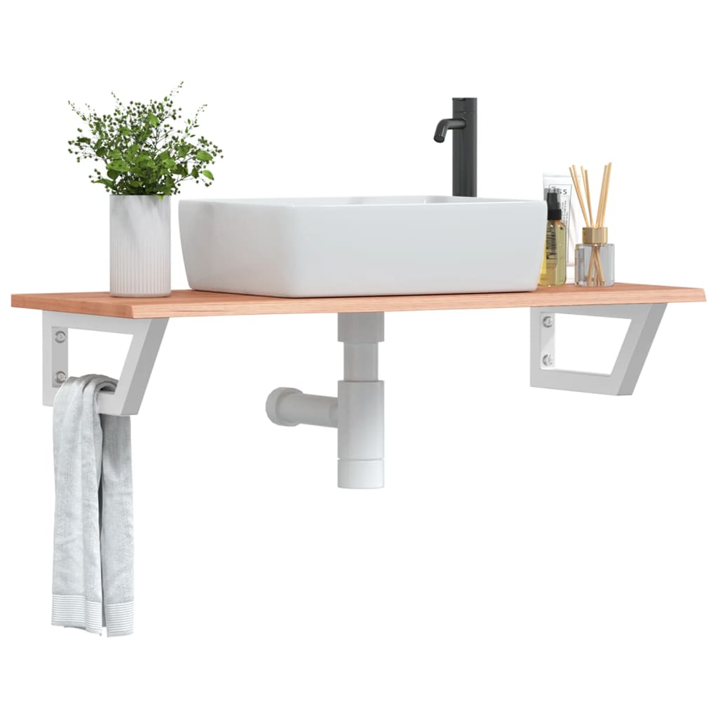Basin Shelf Wall Mounted Steel and Solid Wood Oak Trapezium Depth 40 cm Light brown and white 100 cm