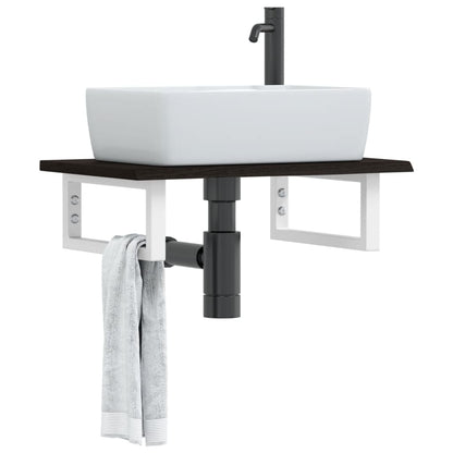 Basin Shelf Wall Mounted Steel and Solid Wood Oak Rectangular Depth 40 cm Dark brown and white 60 cm