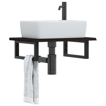 Basin Shelf Wall Mounted Steel and Solid Wood Oak Rectangular Depth 40 cm Dark brown and black 60 cm