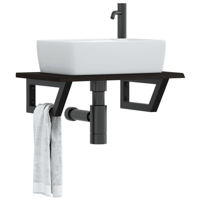 Basin Shelf Wall Mounted Steel and Solid Wood Oak Trapezium Depth 40 cm Dark brown and black 60 cm