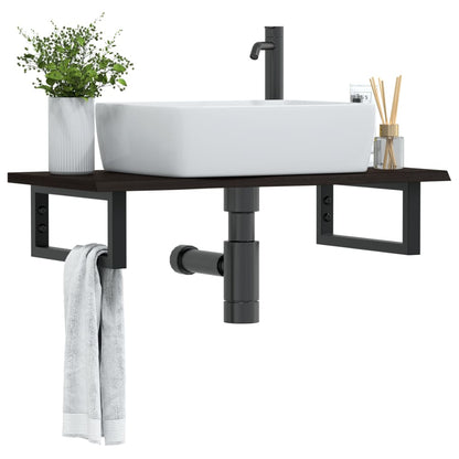 Basin Shelf Wall Mounted Steel and Solid Wood Oak Rectangular Depth 40 cm Dark brown and black 80 cm