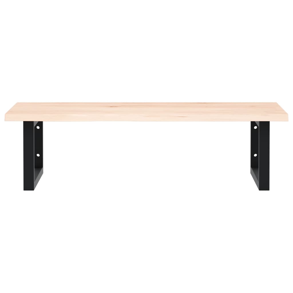 Basin Shelf Wall Mounted Steel and Solid Wood Oak Rectangular Depth 50 cm Width 80 cm Brown and black