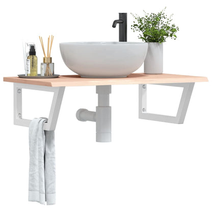 Basin Shelf Wall Mounted Steel and Solid Wood Oak Trapezium Depth 50 cm Width 80 cm Brown and white