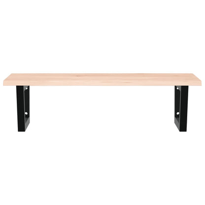 Basin Shelf Wall Mounted Steel and Solid Wood Oak Trapezium Depth 50 cm Width 80 cm Brown and black