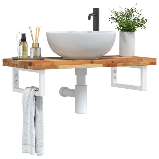 Basin Shelf Wall Mounted Steel and Solid Wood Acacia Rectangular Height 4 cm Dark Brown and White 100 cm