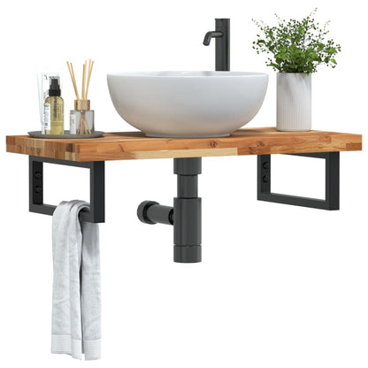 Basin Shelf Wall Mounted Steel and Solid Wood Acacia Rectangular Height 4 cm Dark Brown and Black 100 cm