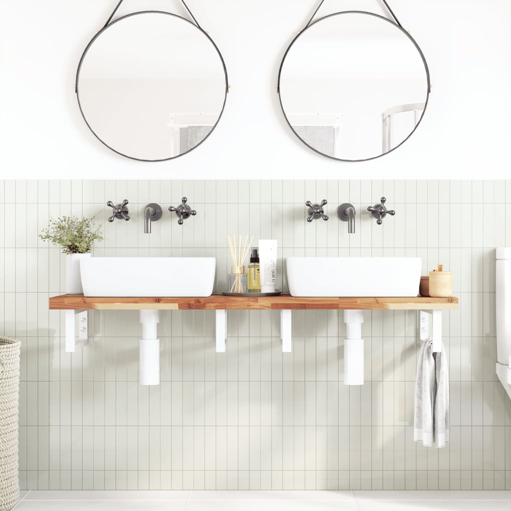 vidaXL Basin Shelf Wall Mounted Steel and Solid Wood Acacia 3