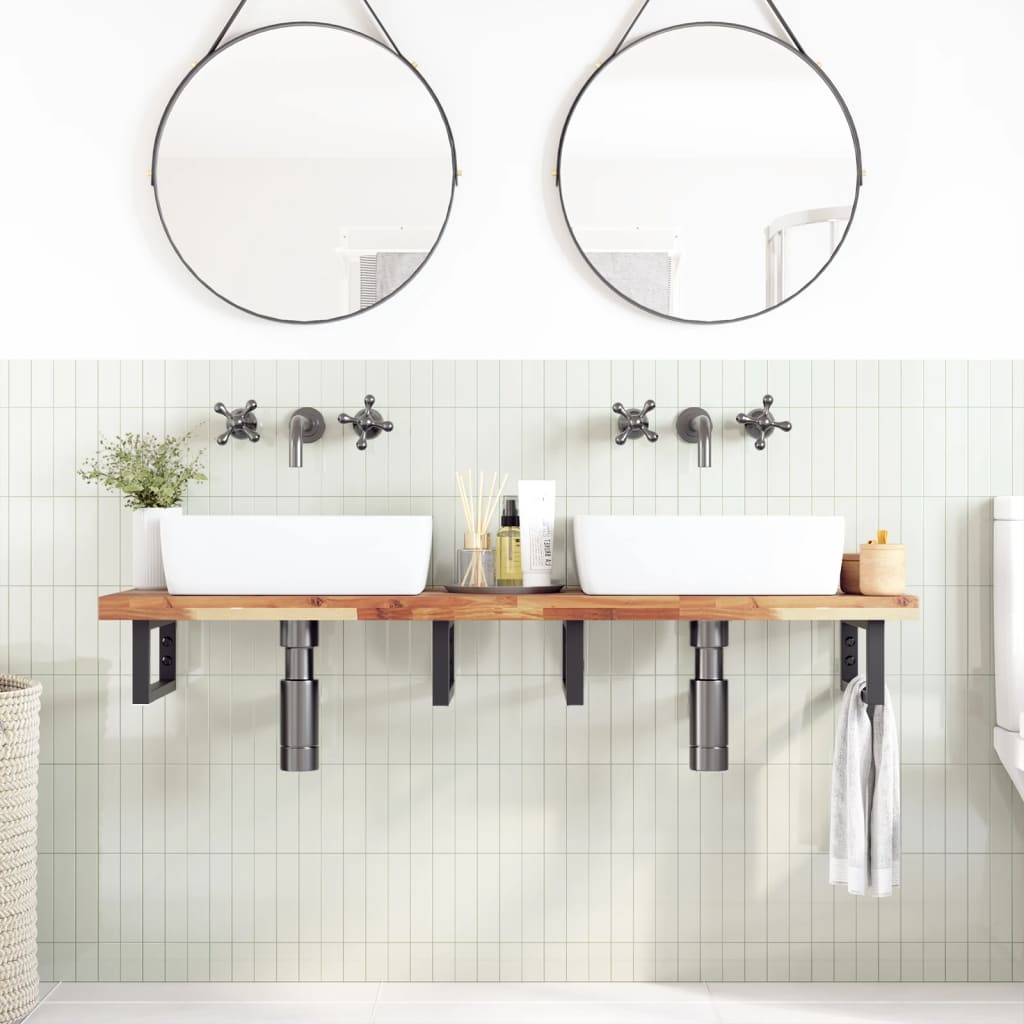 vidaXL Basin Shelf Wall Mounted Steel and Solid Wood Acacia 3