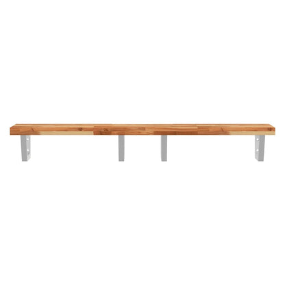 Basin Shelf Wall Mounted Steel and Solid Wood Acacia Trapezium Height 4 cm Dark Brown and White 160 cm