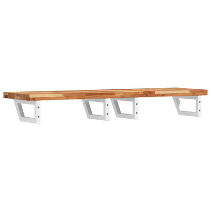 Basin Shelf Wall Mounted Steel and Solid Wood Acacia Trapezium Height 4 cm Dark Brown and White 160 cm