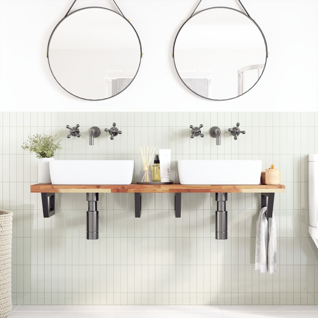 vidaXL Basin Shelf Wall Mounted Steel and Solid Wood Acacia 3