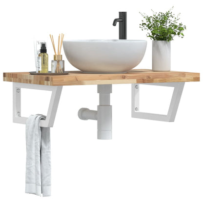 vidaXL Basin Shelf Wall Mounted Steel and Solid Wood Acacia Trapezium Depth 50 cm Height 4 cm