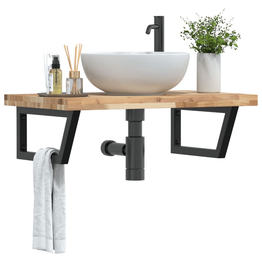 vidaXL Basin Shelf Wall Mounted Steel and Solid Wood Acacia Trapezium Depth 50 cm Height 4 cm