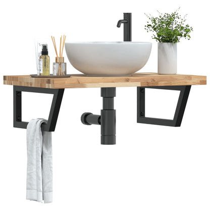 vidaXL Basin Shelf Wall Mounted Steel and Solid Wood Acacia Trapezium Depth 50 cm Height 4 cm