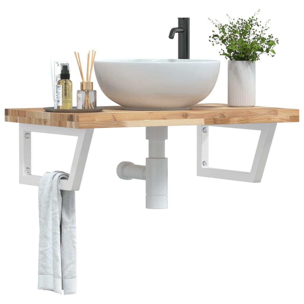vidaXL Basin Shelf Wall Mounted Steel and Solid Wood Acacia Trapezium Depth 50 cm Height 4 cm