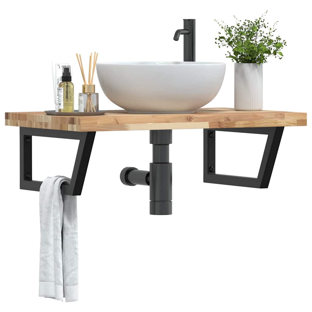 vidaXL Basin Shelf Wall Mounted Steel and Solid Wood Acacia Trapezium Depth 50 cm Height 4 cm