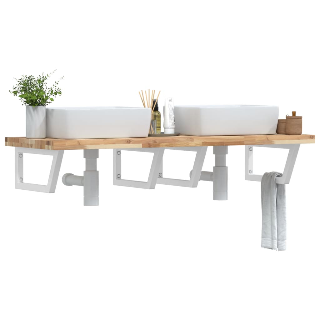 vidaXL Basin Shelf Wall Mounted Steel and Solid Wood Acacia Trapezium Depth 50 cm Height 4 cm