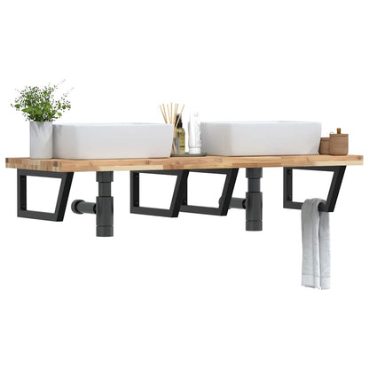vidaXL Basin Shelf Wall Mounted Steel and Solid Wood Acacia Trapezium Depth 50 cm Height 4 cm
