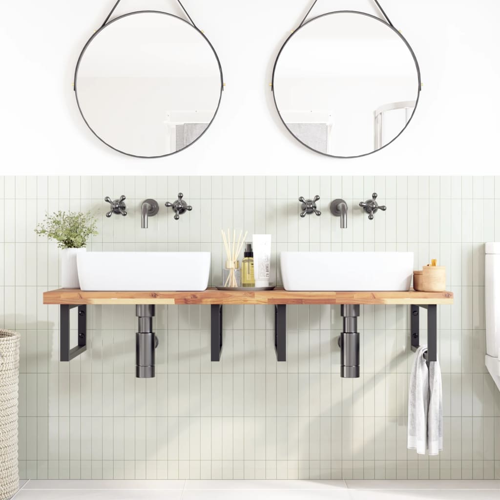 vidaXL Basin Shelf Wall Mounted Steel and Solid Wood Acacia 3