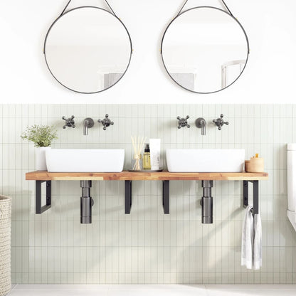 vidaXL Basin Shelf Wall Mounted Steel and Solid Wood Acacia 3