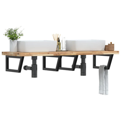 vidaXL Basin Shelf Wall Mounted Steel and Solid Wood Acacia Trapezium Depth 50 cm Height 4 cm