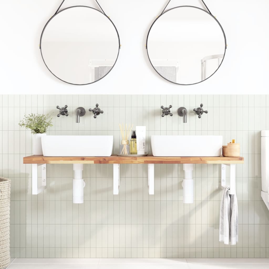 vidaXL Basin Shelf Wall Mounted Steel and Solid Wood Acacia 3