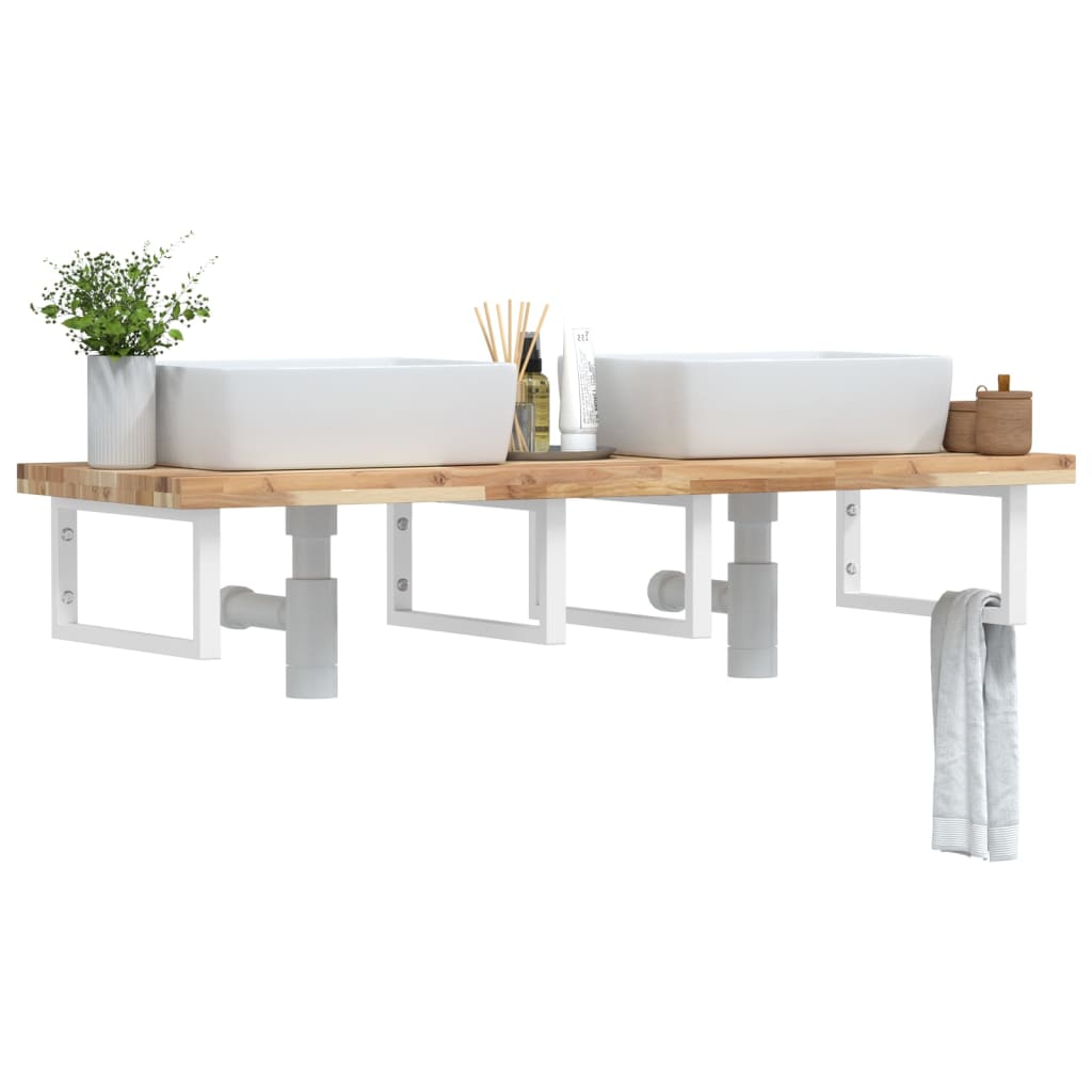 vidaXL Basin Shelf Wall Mounted Steel and Solid Wood Acacia 1