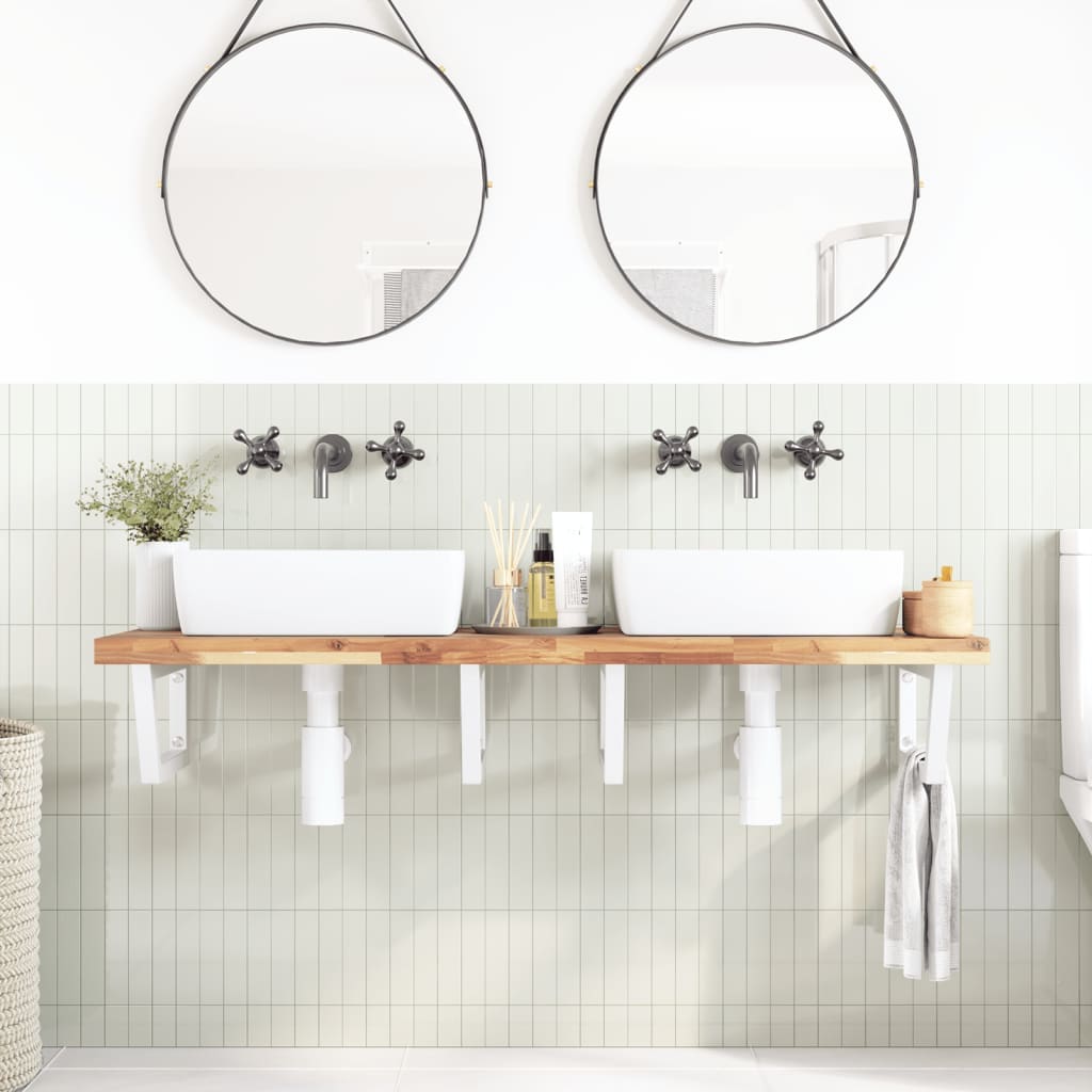 vidaXL Basin Shelf Wall Mounted Steel and Solid Wood Acacia 3
