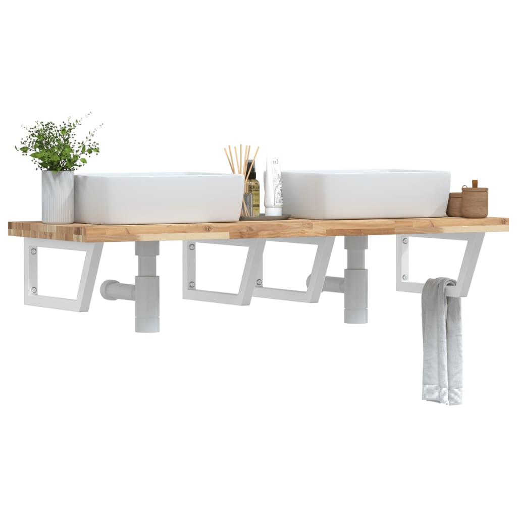 vidaXL Basin Shelf Wall Mounted Steel and Solid Wood Acacia 1
