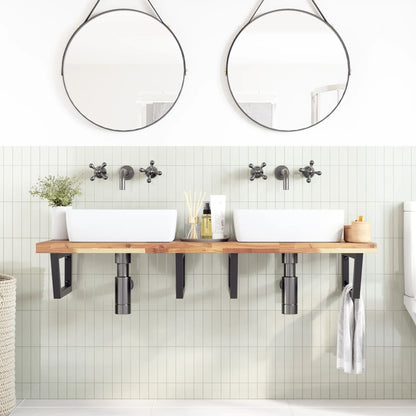vidaXL Basin Shelf Wall Mounted Steel and Solid Wood Acacia 3