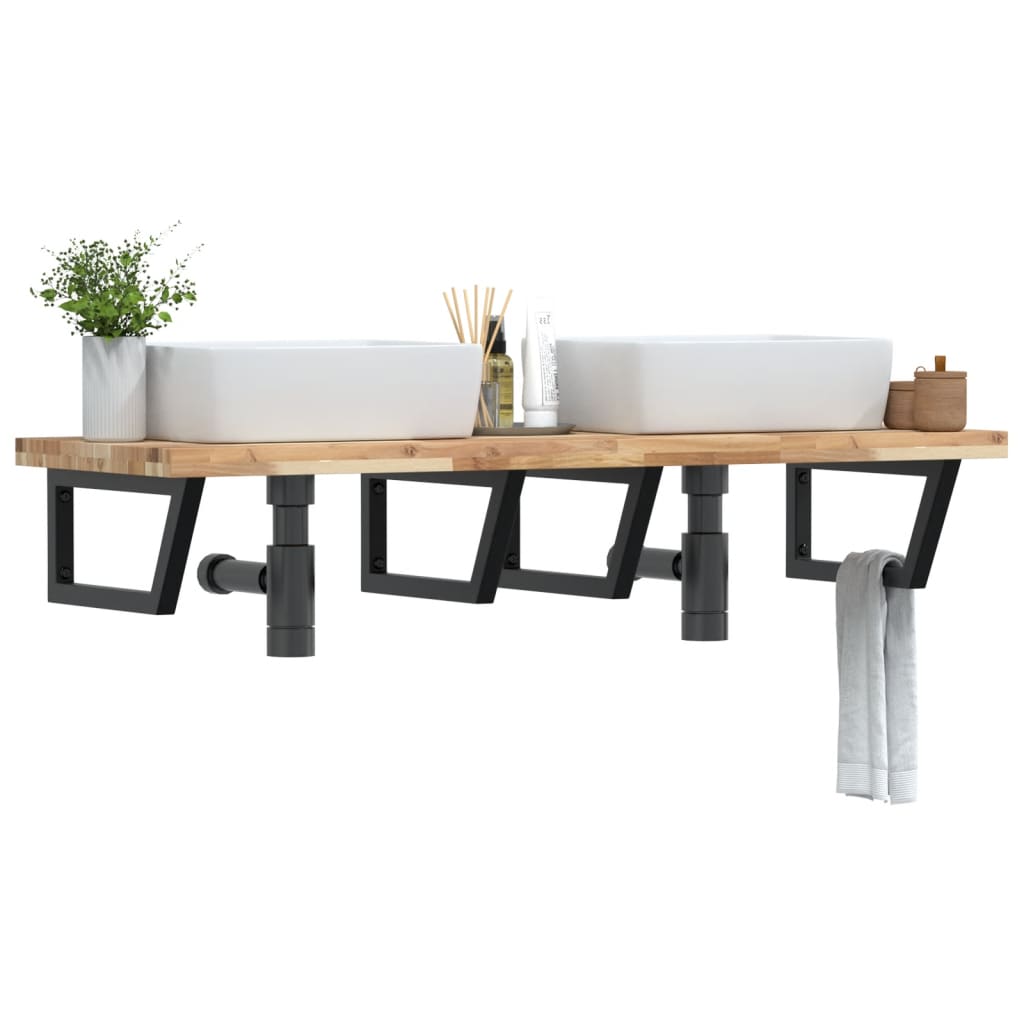 vidaXL Basin Shelf Wall Mounted Steel and Solid Wood Acacia 1