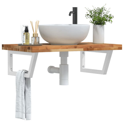 vidaXL Basin Shelf Wall Mounted Steel and Solid Wood Acacia Trapezium Depth 50 cm Height 4 cm