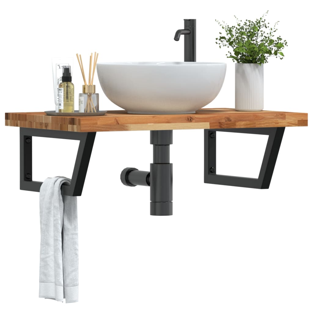 vidaXL Basin Shelf Wall Mounted Steel and Solid Wood Acacia Trapezium Depth 50 cm Height 4 cm