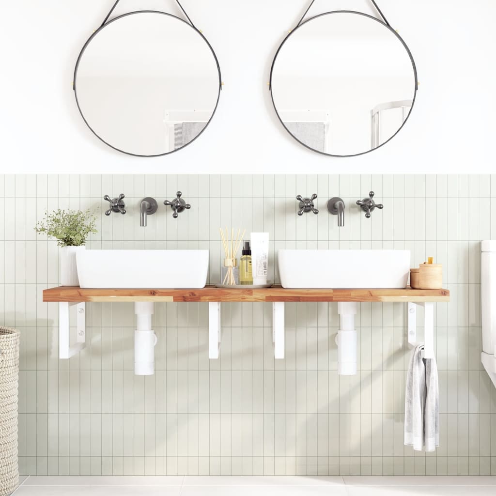vidaXL Basin Shelf Wall Mounted Steel and Solid Wood Acacia 3