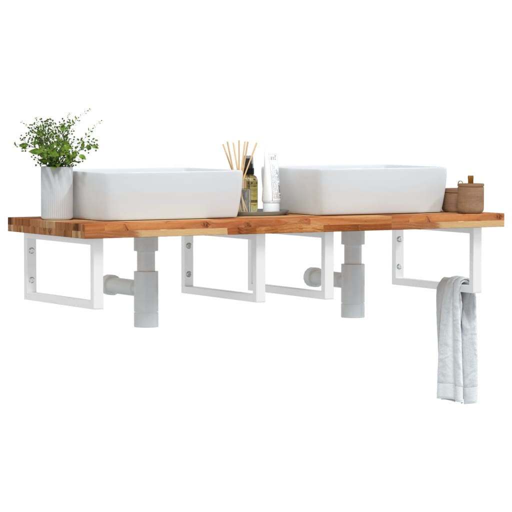 vidaXL Basin Shelf Wall Mounted Steel and Solid Wood Acacia 1