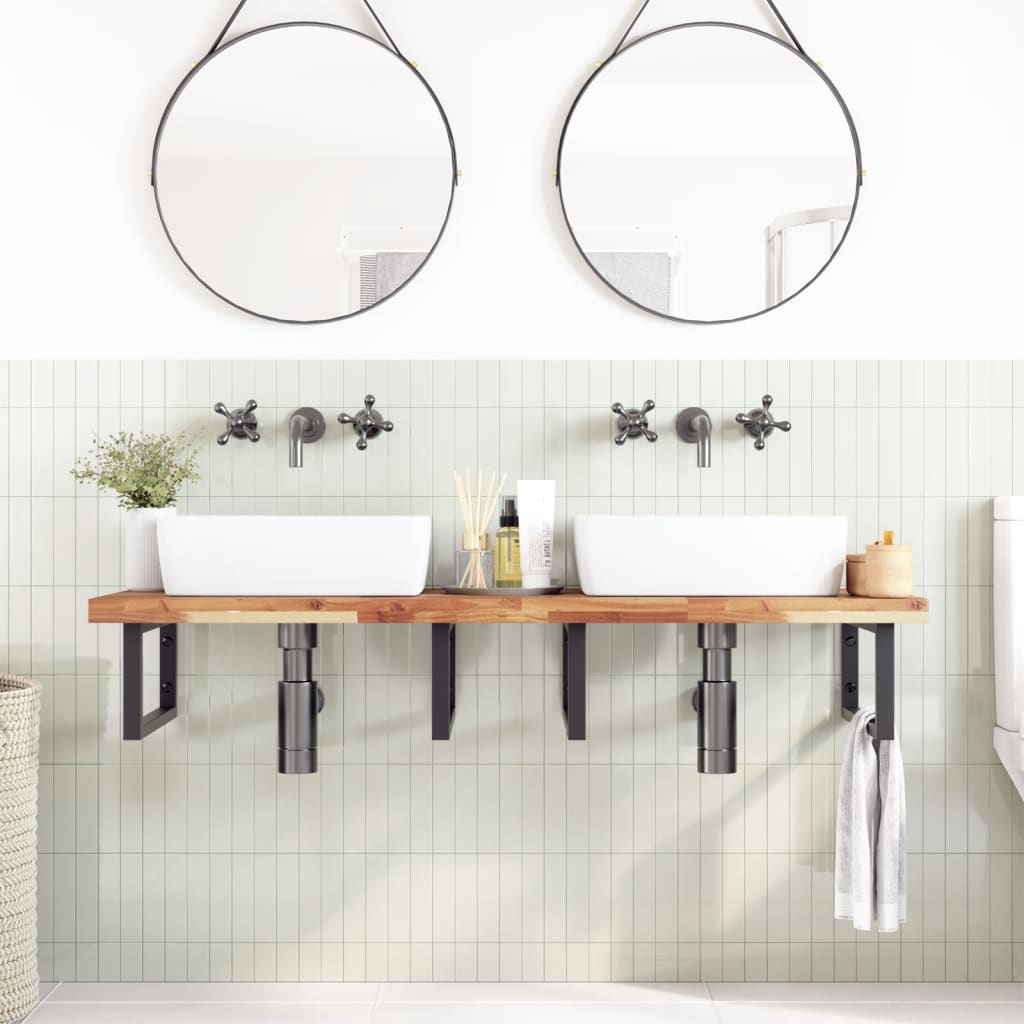 vidaXL Basin Shelf Wall Mounted Steel and Solid Wood Acacia 3