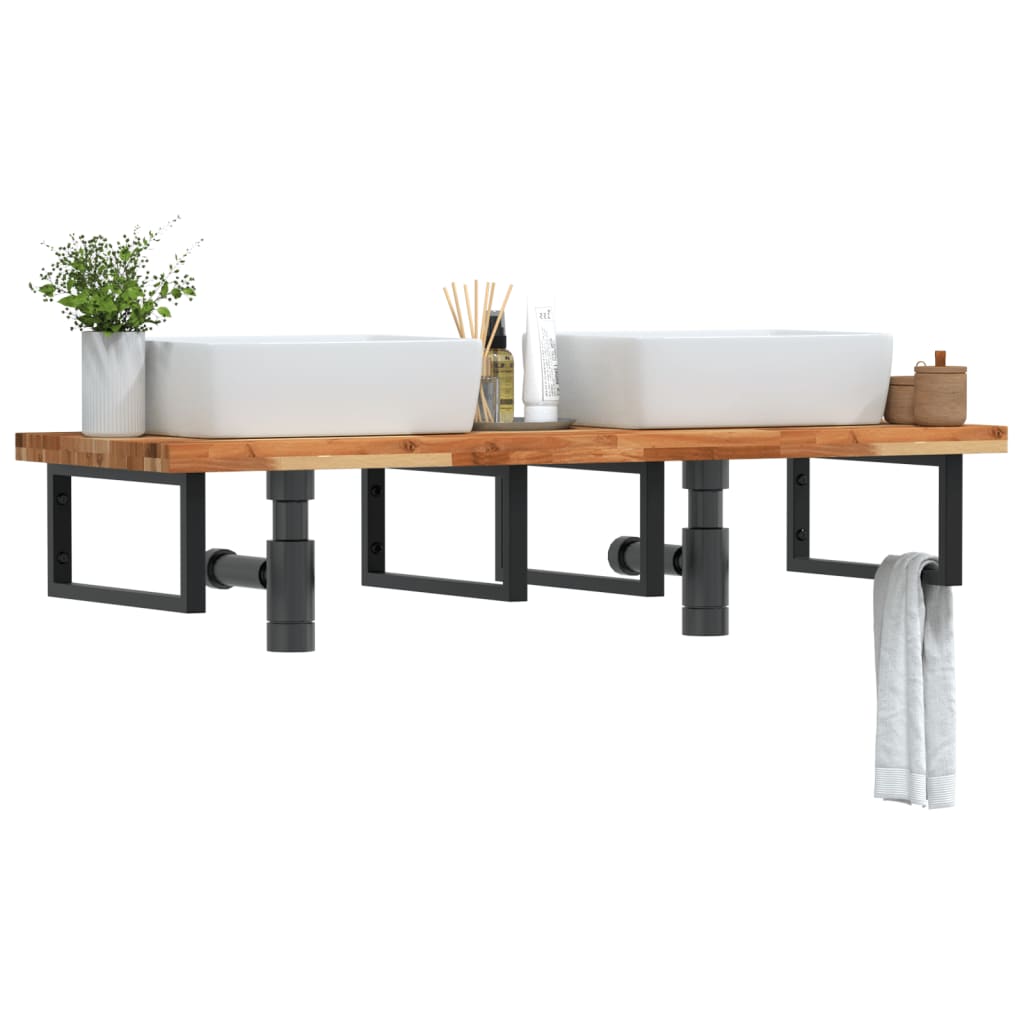 vidaXL Basin Shelf Wall Mounted Steel and Solid Wood Acacia 1