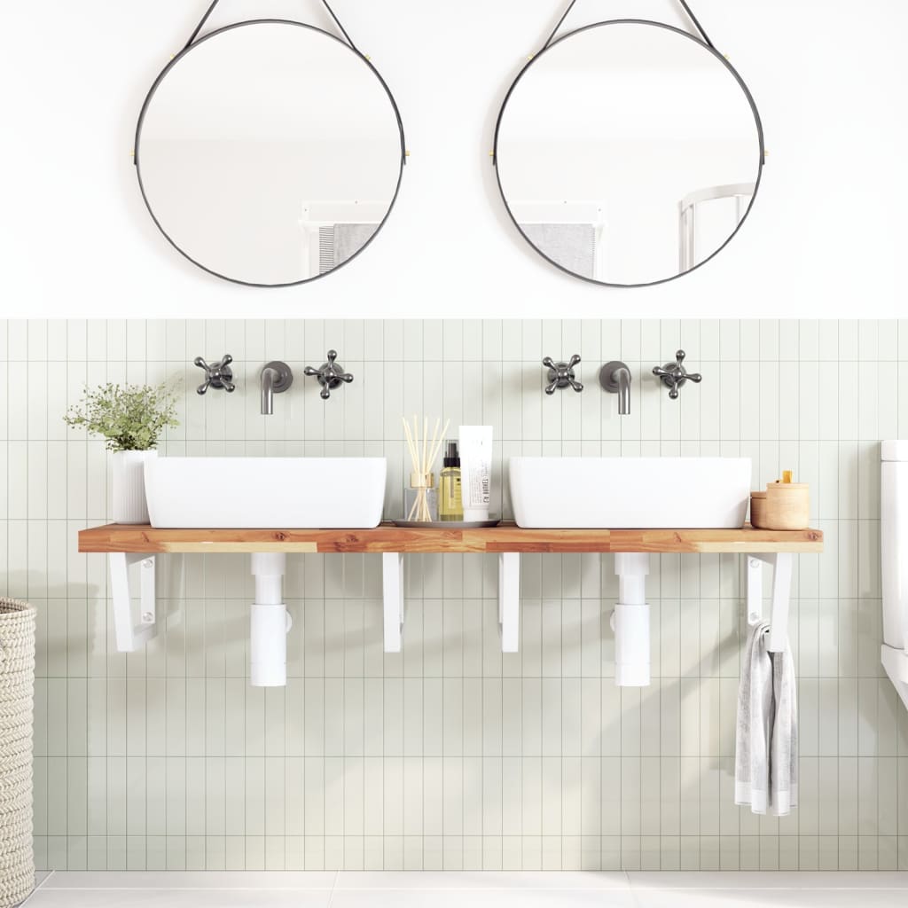 vidaXL Basin Shelf Wall Mounted Steel and Solid Wood Acacia 3