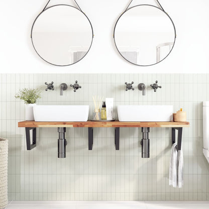 Basin Shelf Wall Mounted Steel and Solid Wood Acacia Trapezium Depth 50 cm Height 4 cm Dark brown and black 160 cm