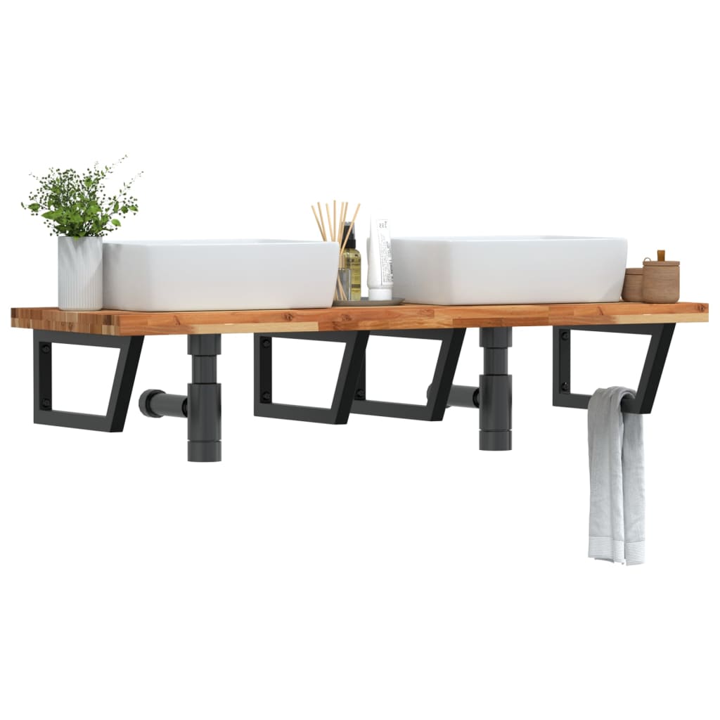 vidaXL Basin Shelf Wall Mounted Steel and Solid Wood Acacia 1