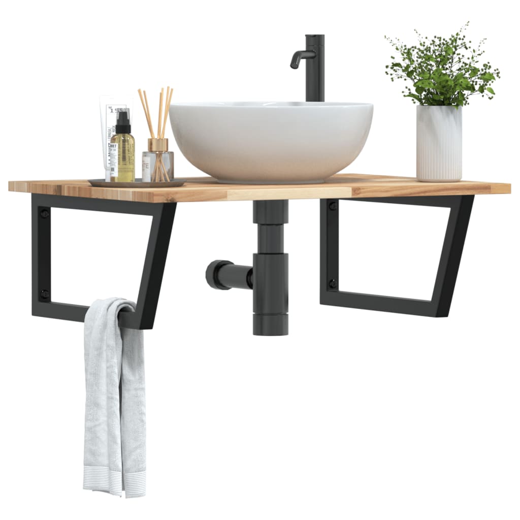 vidaXL Basin Shelf Wall Mounted Steel and Solid Wood Acacia Trapezium Depth 60 cm