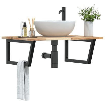 vidaXL Basin Shelf Wall Mounted Steel and Solid Wood Acacia Trapezium Depth 60 cm